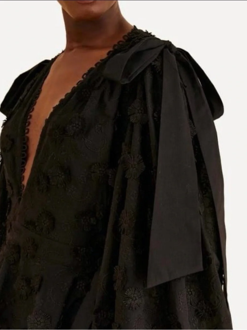 FARM RIO Black Flowers Textured Tiered Ruffle Midi-Dress Sz S Victorian Prairie - Picture 4 of 16